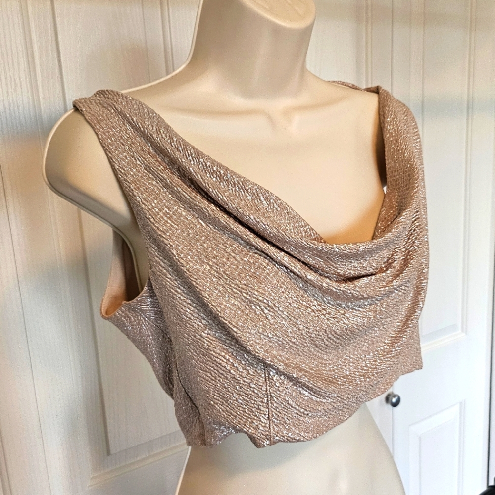 Old Hollywood Cowl Choli in Silver-on-Gold, Size L